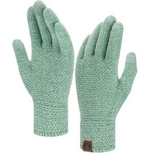 Women's Mint Green Chenille Stretchy Elastic Cuff Knit Winter Cold Weather Glove